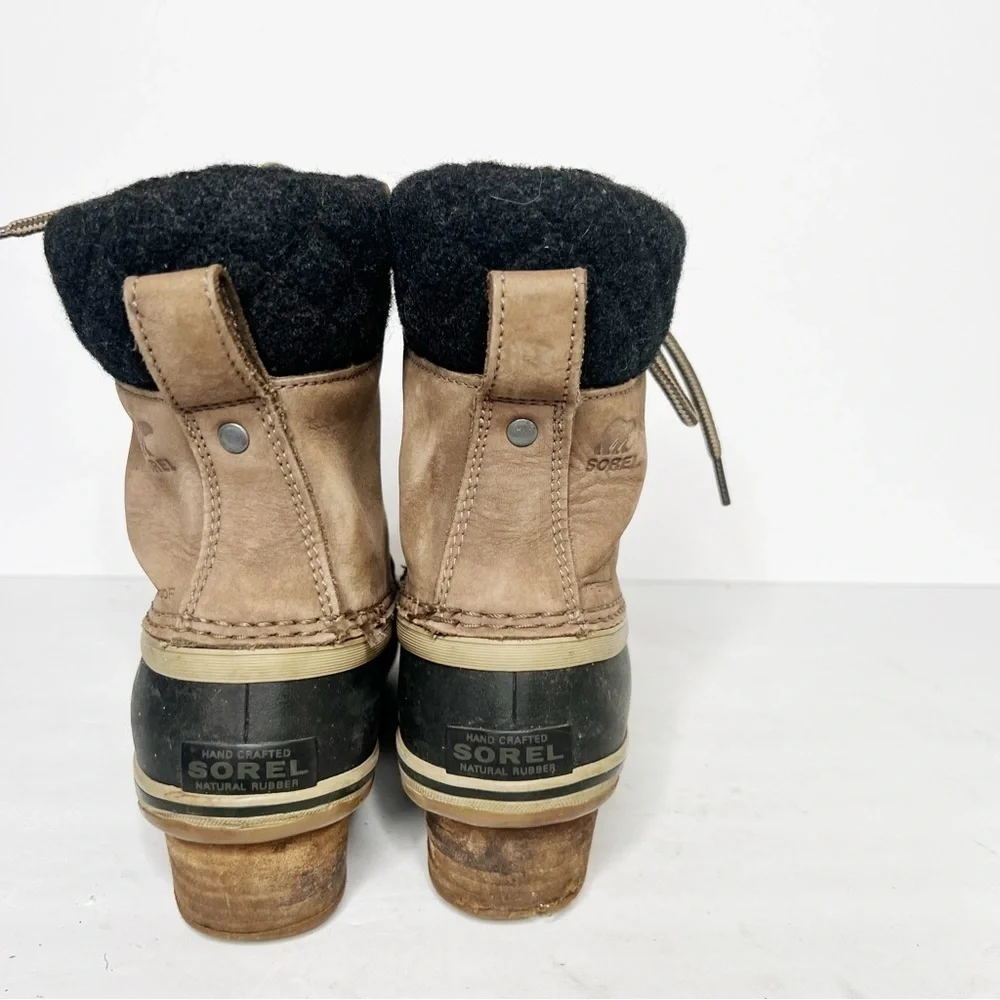 Sorel Slimpack III Lace Snow Boot Winter Insulated Tan Leather Size 7.5 Women’s
